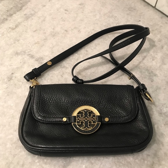 Tory Burch Black Crossbody Bag Womens Pebbled Leather Gold Luxury Designer - Picture 4 of 10